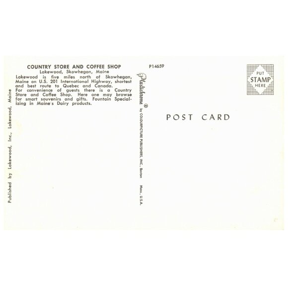 Vintage Postcard Lake wood Country Store and Coffee Shop Skowhegan Maine - Picture 2 of 2